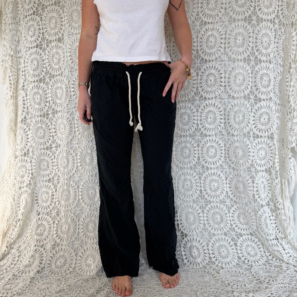 Roxy Linen Blend Drawstring Pants Black (Runs Sma… - image 5